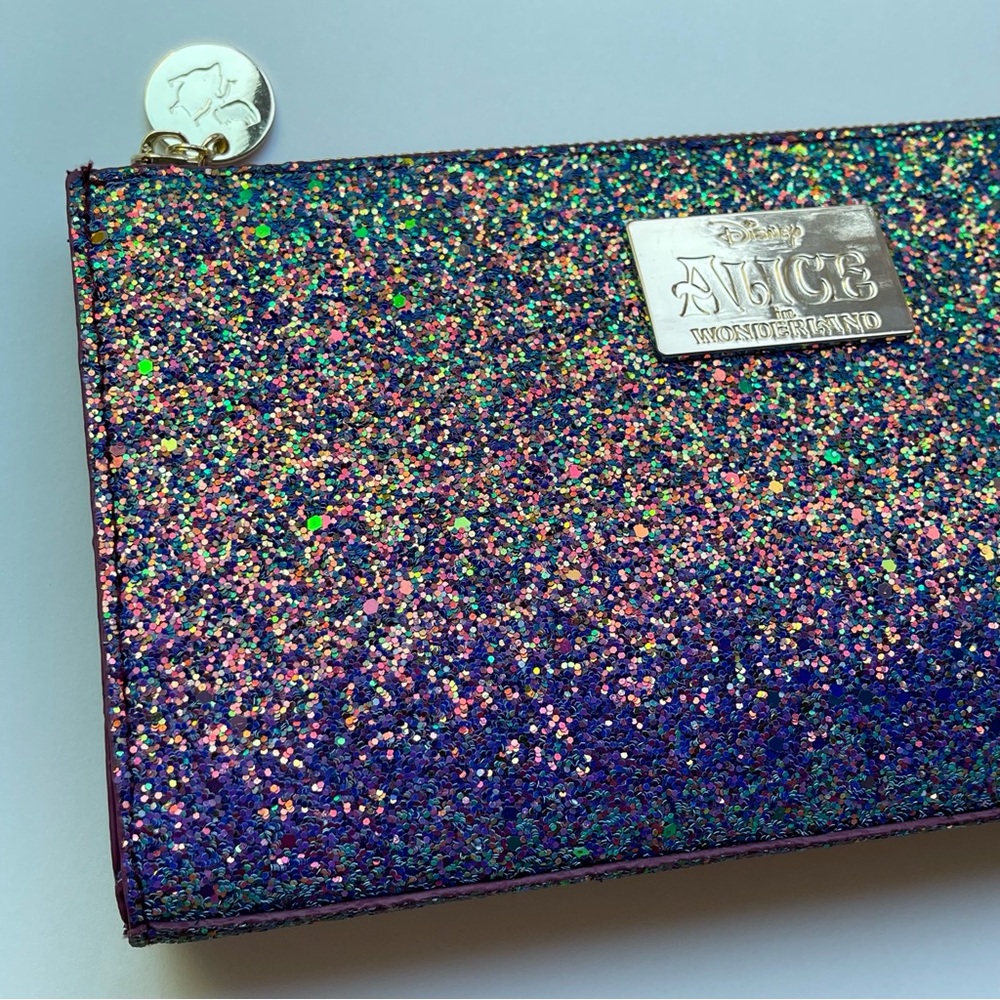 NEW Sigma Disney Alice and n Wonderland Purple Glitter Clutch